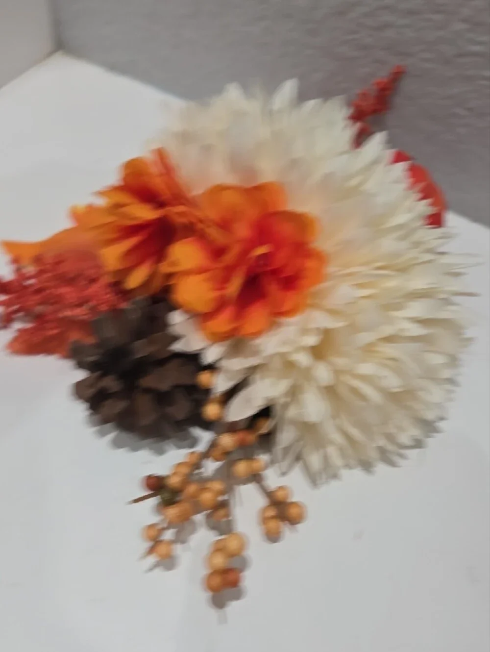 Cream and Orange Artificial Autumn Floral Hair Clip Or DECOR